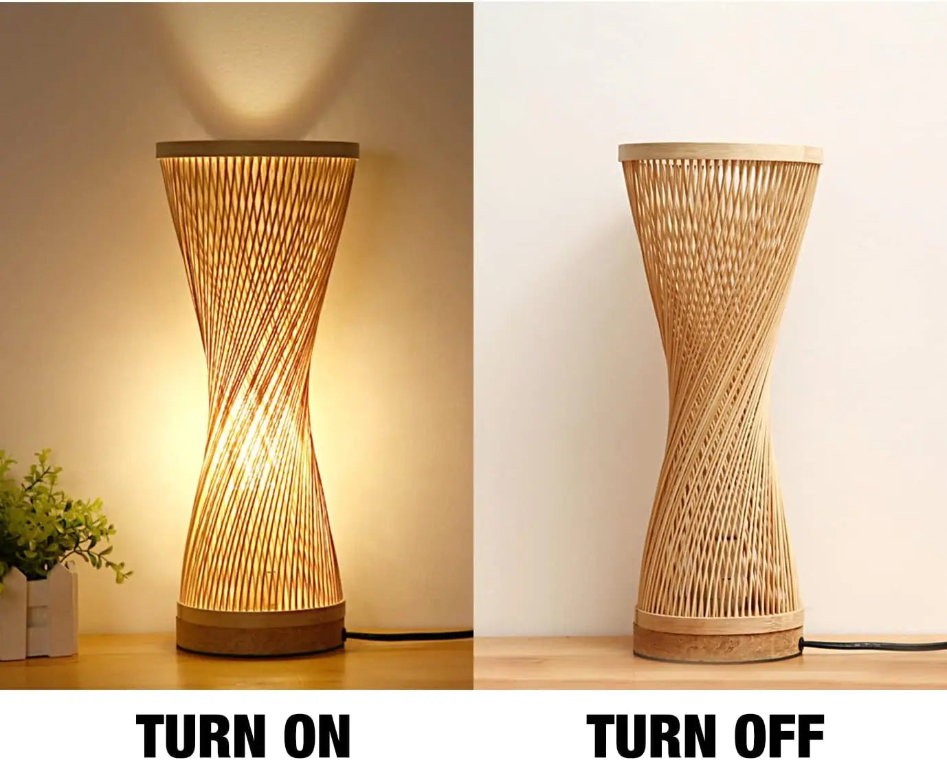 JOYINLED Japanese Style Bamboo Table Lamp 15x35CM Handmade Spire Vase Desk Light E27 Bedside Lamp for Bedroom Study EU/US Plug