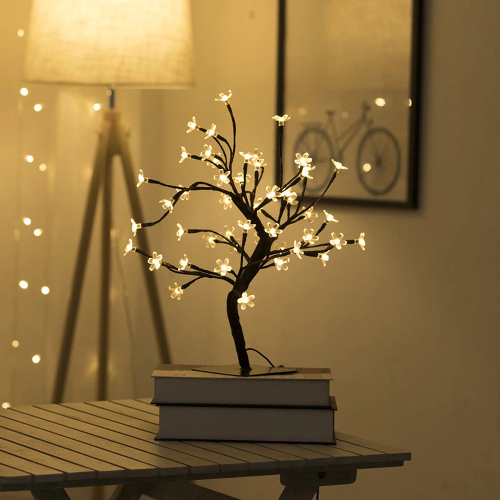 Night Light Simulation Cherry Tree Lamp Iron Art USB  Night Light Christmas Holiday Room Decoration Table Lamp