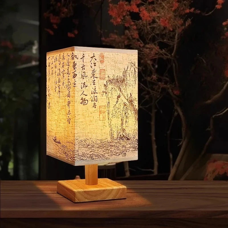 LED Decoration Table Lamps Simple Dimmable Plug Night Light Fabric Lampshade Square Bedroom Chinese Style Bedside Desk Lights