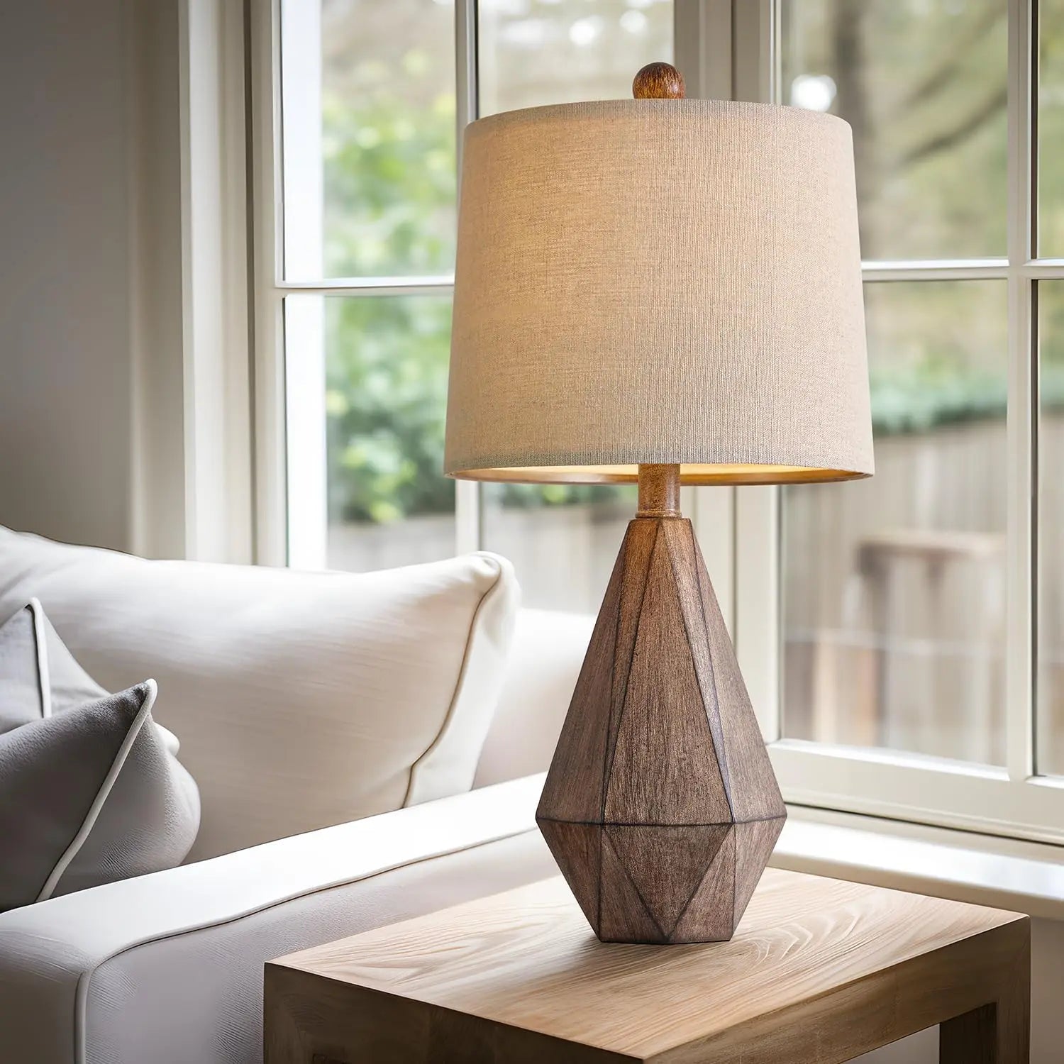 20.25" Retro Farmhouse Table Lamp Set of 2 - Rustic Linen Bedside Nightstand Lamps for Living Room, Bedroom, Office