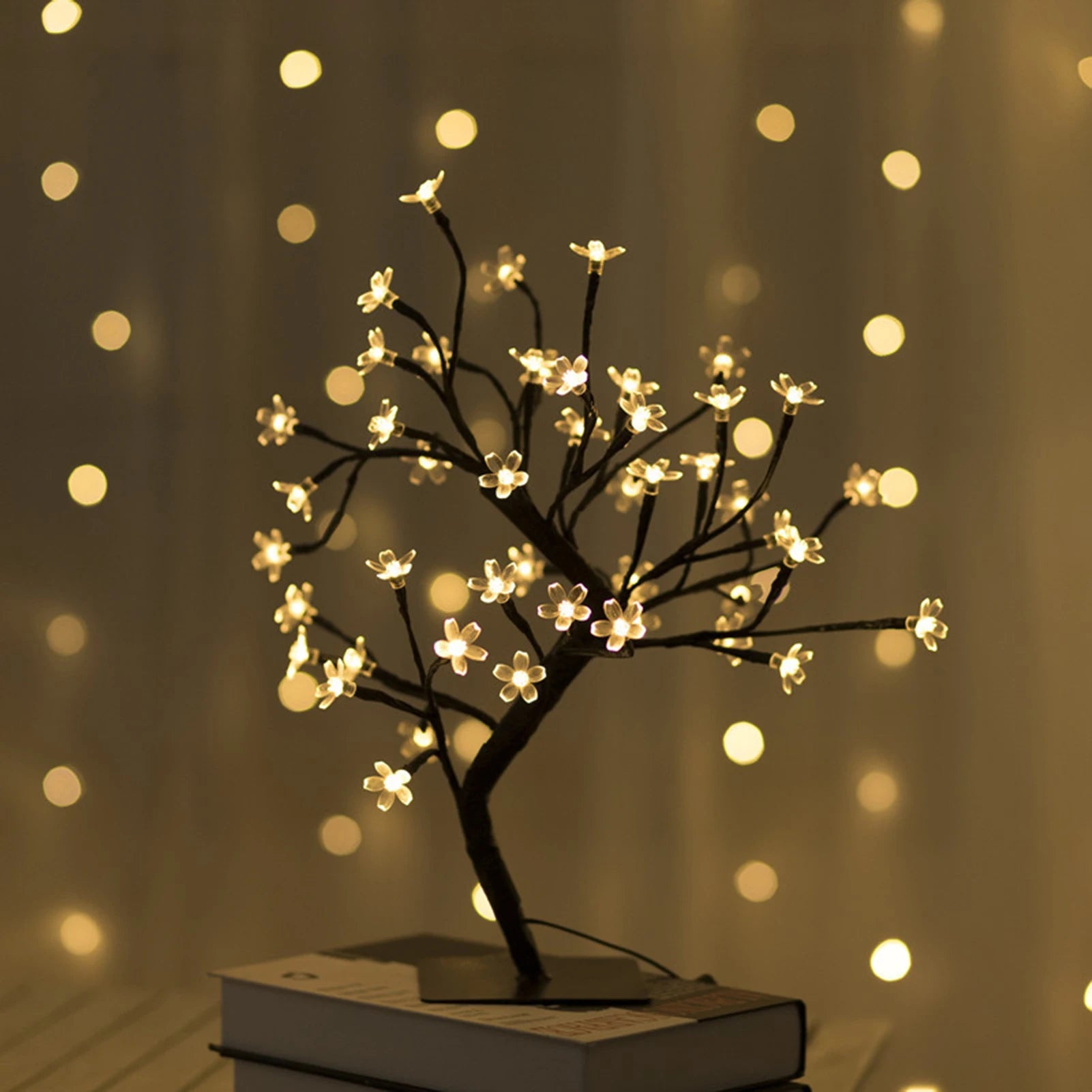 Night Light Simulation Cherry Tree Lamp Iron Art USB  Night Light Christmas Holiday Room Decoration Table Lamp