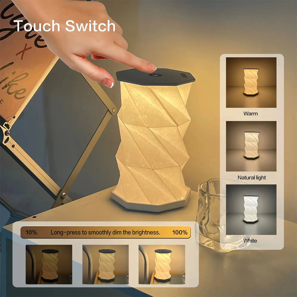 Foldable Table Lamp Portable Desk Light Dimmable Paper Bedroom For Nightstands For Bedroom Nightstand Cordless Touch Control Led
